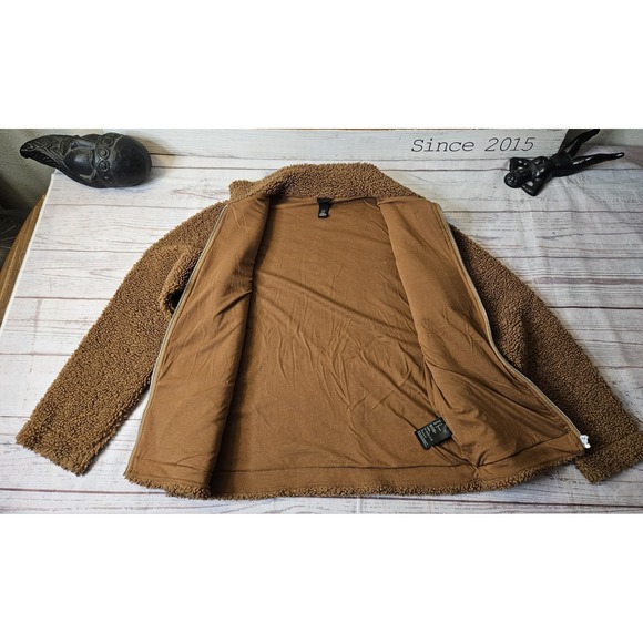 H&M Brown Teddy Zip Up Jacket Medium Fleece With Gold Interior - Picture 4 of 4